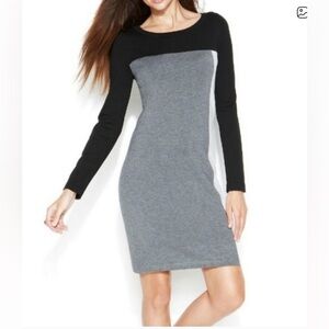 INC International Concepts Black and Gray Colorblock Sweater Dress